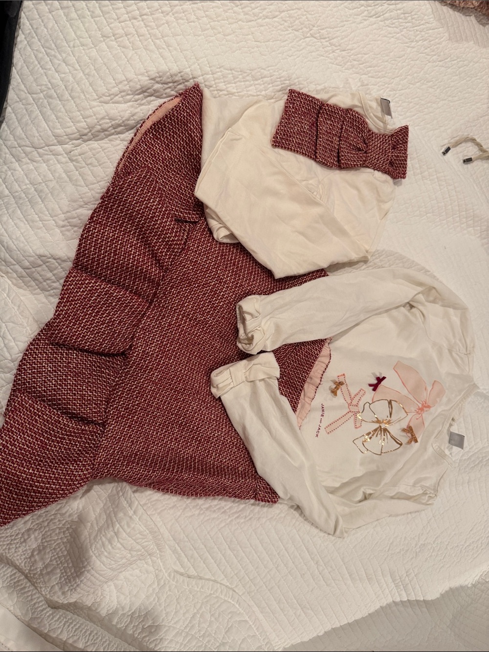 Lot of 3 - Girls size 8 Skirt and 2 Tops in Dusty Rose and Cream metallic